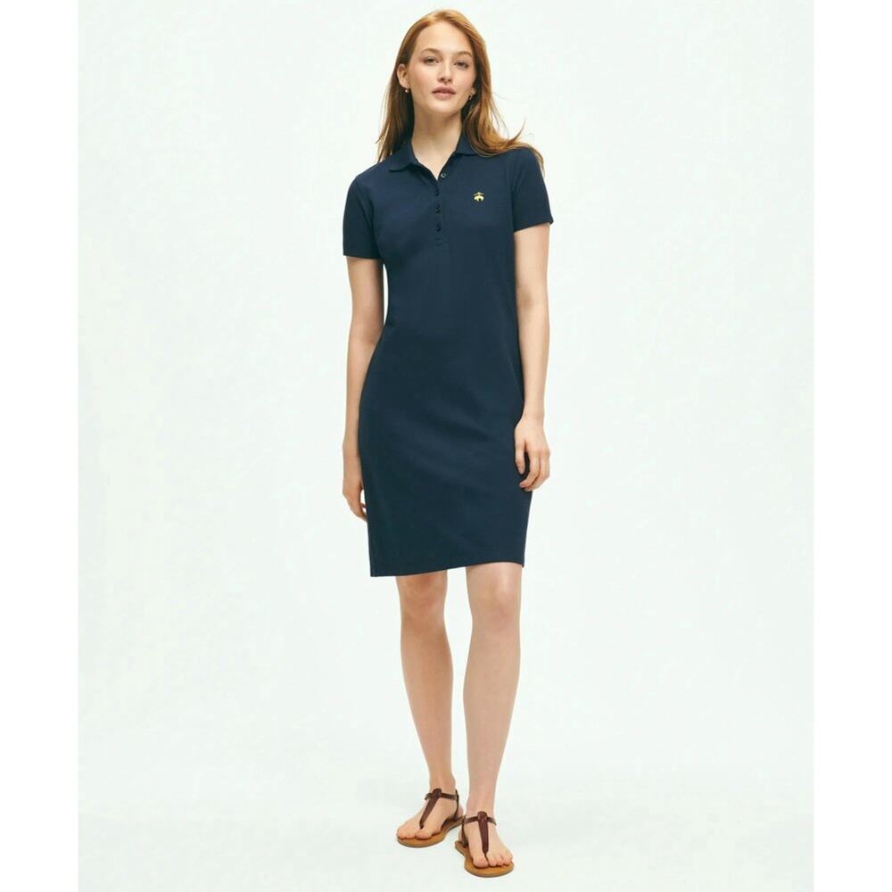 Brooks Brothers Pique Cotton Polo Dress Size M Navy Knit Golf Classic Preppy
